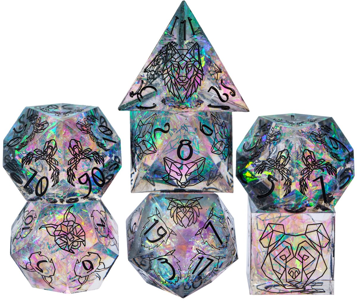 Joya Dice® Dungeons and Dragons Dobbelsteen set | Polydice DnD Dobbelstenen Set | D&D Dice set | Resin 7 stuks set | Incl Luxe Opbergdoos | Holographic Spirit Beast